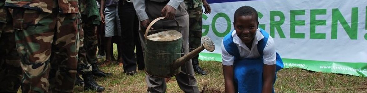 A student participates in the FMB Go Green Campaign at Cobbe Barracks in Zomba